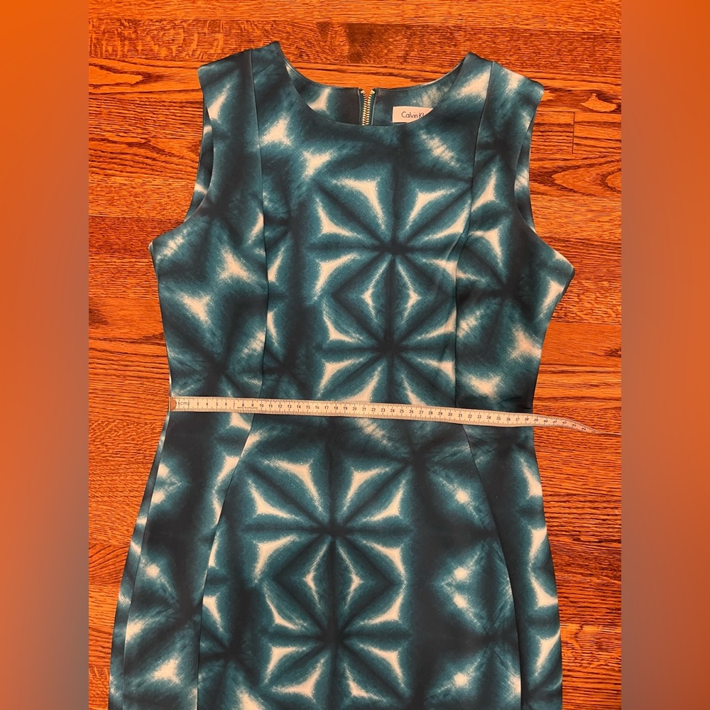 Calvin Klein Blue Geometric Midi Dress Sleeveless Tailored Stretchy size 10 - Picture 10 of 12